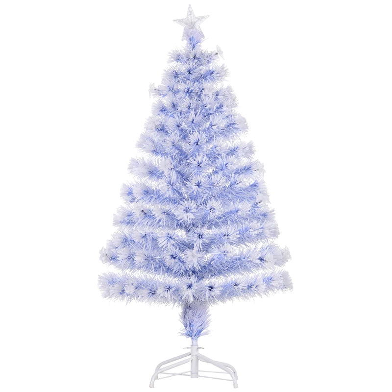 4FT Pre-Lit White Blue Fibre Optic Christmas Tree with LED Lights