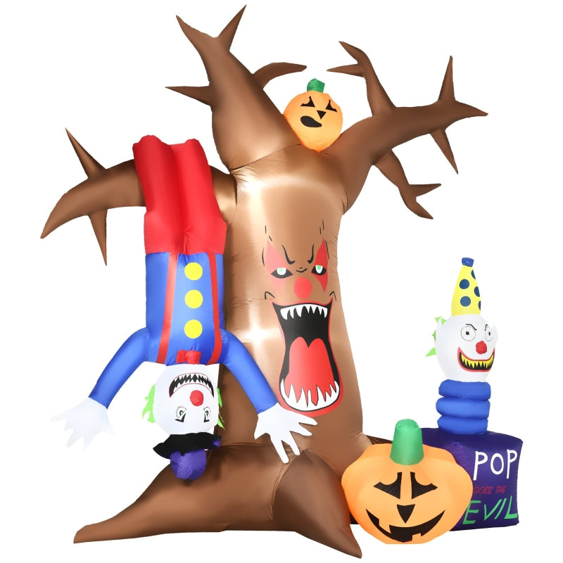 7ft Inflatable Halloween Ghost Tree with Upside-down Clown Pumpkins, LED Outdoor Display - Black