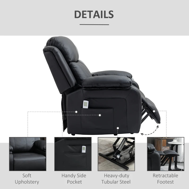 Black Electric Power Lift Recliner Chair with Vibration Massage and Remote Control