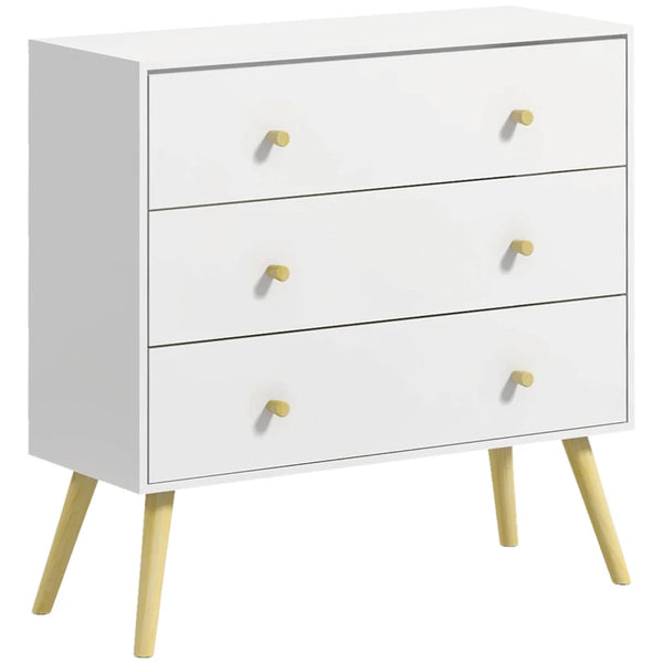 White 3-Drawer Storage Chest with Wood Legs for Bedroom & Living Room