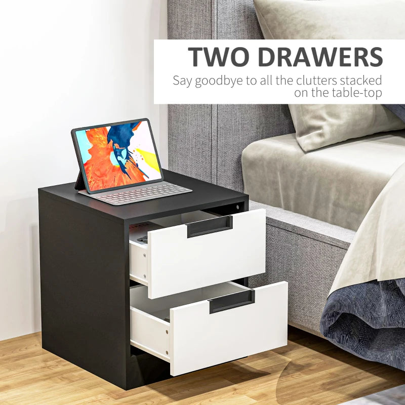 Modern Black Two-Drawer Bedside Tables Set