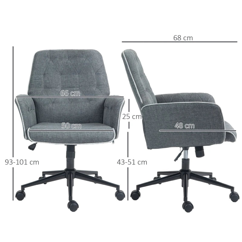 Dark Grey Linen Swivel Computer Chair with Armrest & Adjustable Height