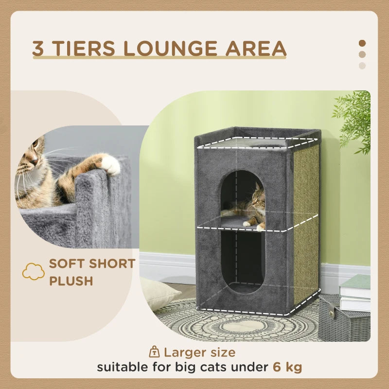 Grey Cat Scratching Barrel with Two Houses for Indoor Cats - 81cm