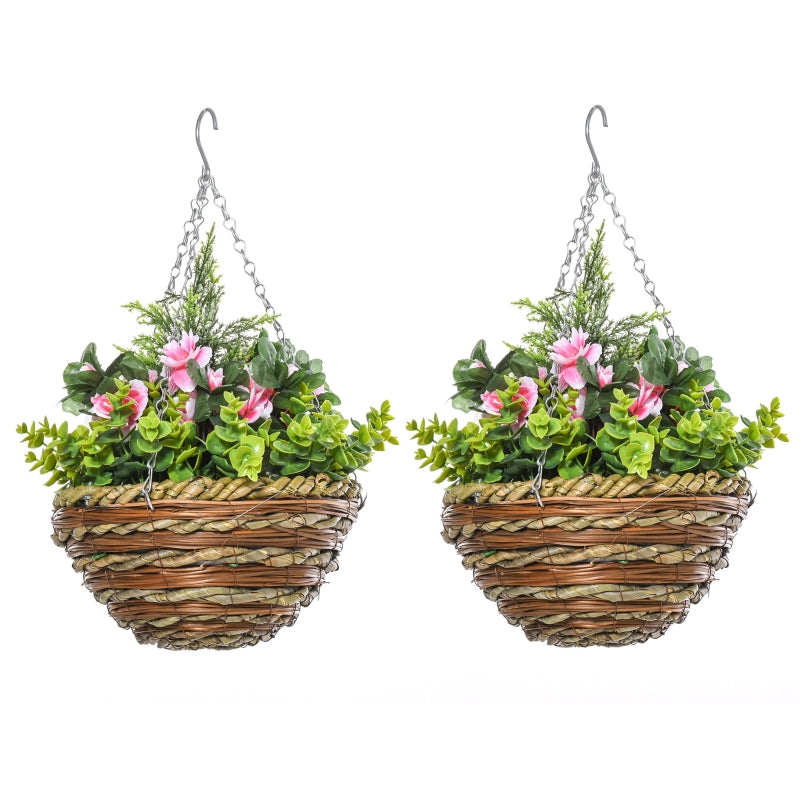 Set of 2 Purple Artificial Lisianthus Flowers Hanging Planters