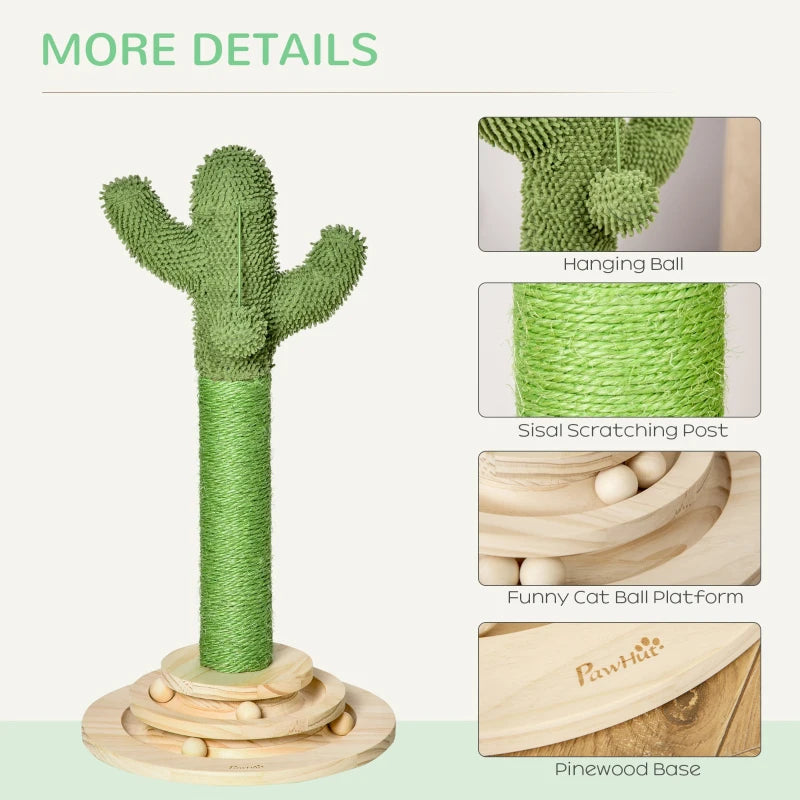 Cat Tree Cactus Scratching Post with Interactive Toys - 32x32x60cm