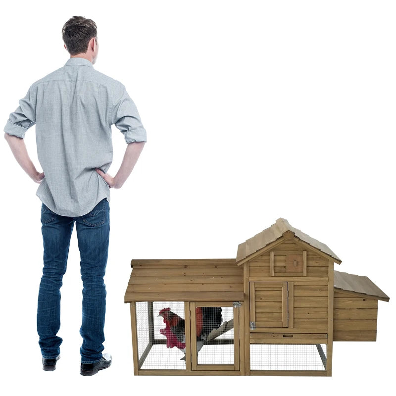 Small Wood Chicken Coop with Run and Nesting Box - 150.5 x 54 x 87cm, Natural