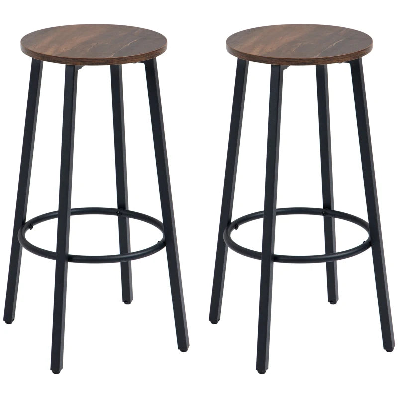 Rustic Brown Industrial Bar Stools, Set of 2, 65cm High