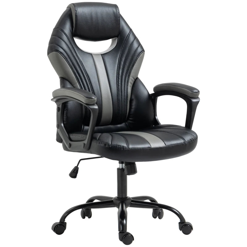 Black Faux Leather Gaming Chair with Swivel Wheels