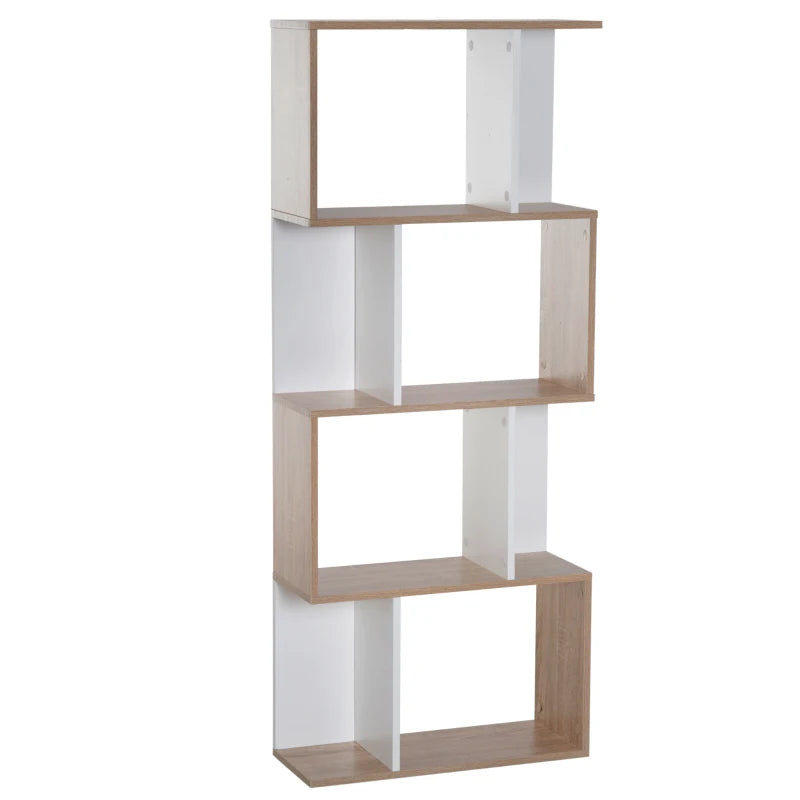 Four-Tier Double 'S' Shelving Unit - White & Oak