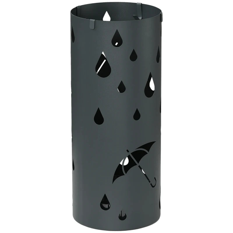 Dark Grey Freestanding Umbrella Holder with Hooks and Drip Tray