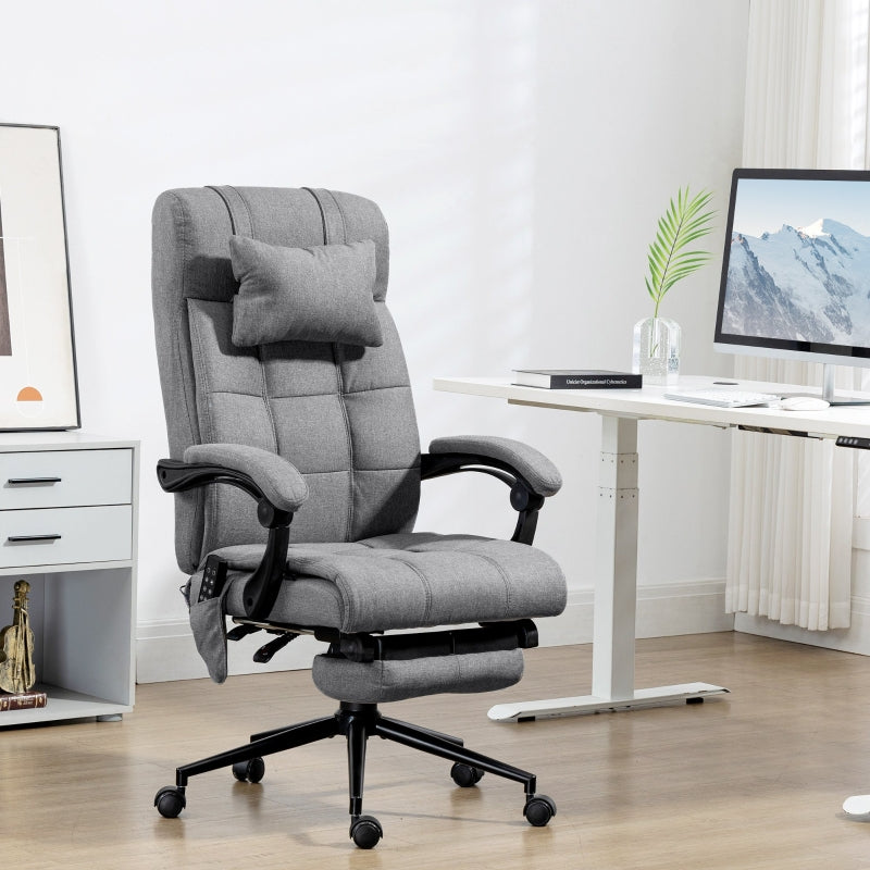 Grey Fabric Vibration Massage Office Chair with Heat & Footrest