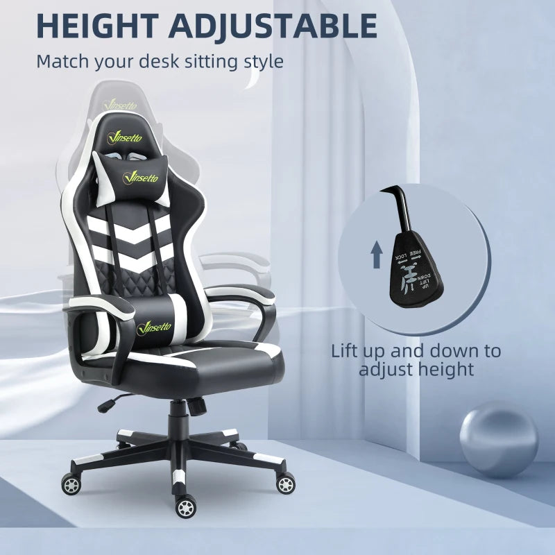 Black Grey Gaming Chair with Lumbar Support and Swivel Wheels