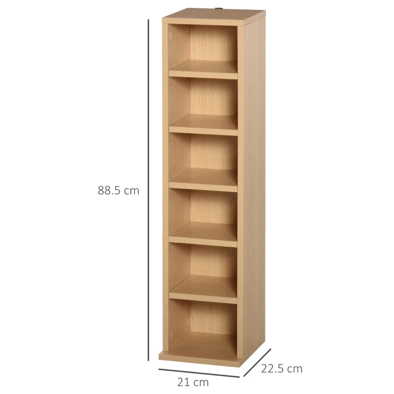 Wooden Media Display Shelf Set of 2 - Blu-Ray Tower Rack with Adjustable Shelves, Natural Wood