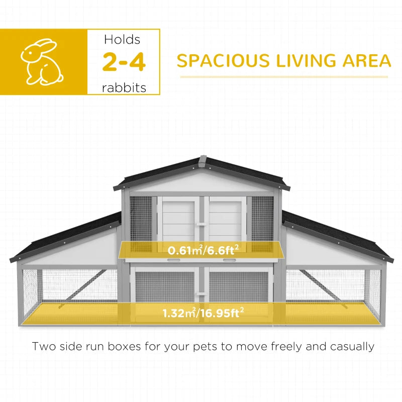 Large Outdoor Rabbit Hutch with Run and Ramp - Light Grey
