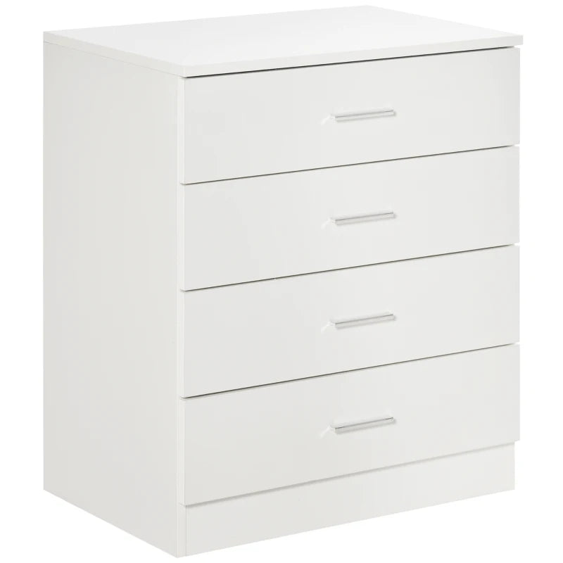 4-Drawer White Storage Cabinet with Metal Rails for Playroom, Nursery, Hallway