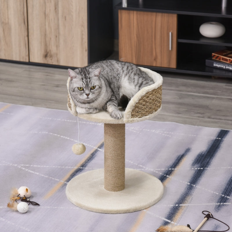 Beige Cat Tree Scratching Post with Dangling Ball