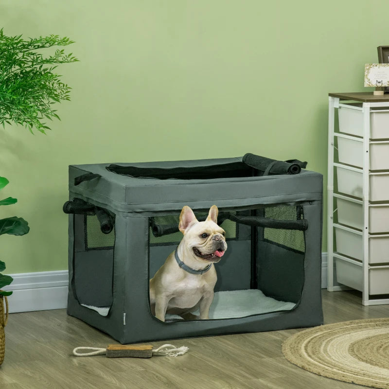 Grey Pet Carrier with Cushion for Small/Medium Dogs - 80cm