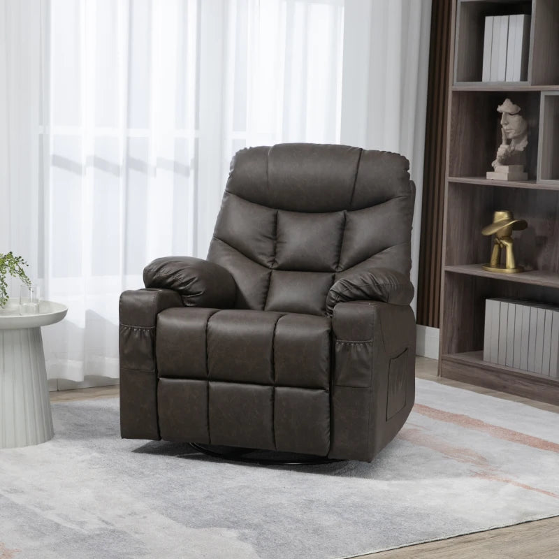 Brown Manual Reclining Armchair with Footrest and Cup Holders