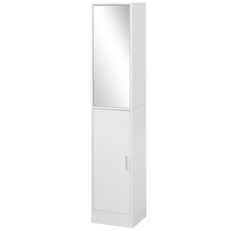 White Mirrored Tall Bathroom Storage Cabinet