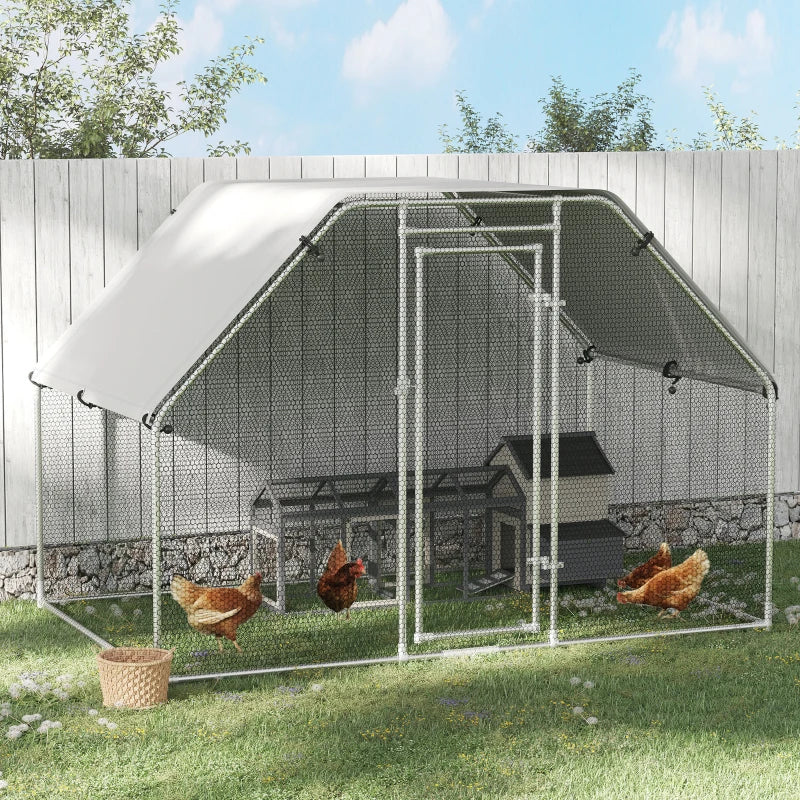 Large Metal Chicken Coop Run Cage with Cover - Outdoor, 280x190x195 cm, Grey