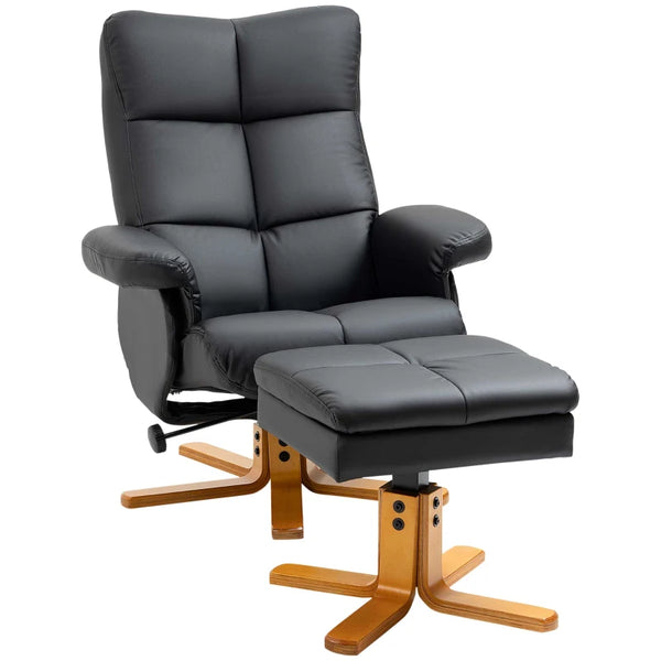 Black Swivel Recliner Armchair with Ottoman and Storage Footstool