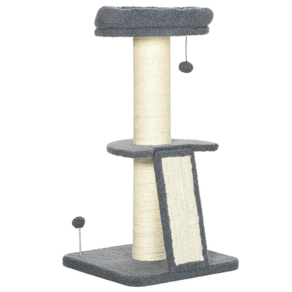 Cat Tree Tower with Scratching Posts and Toy Ball - Dark Grey