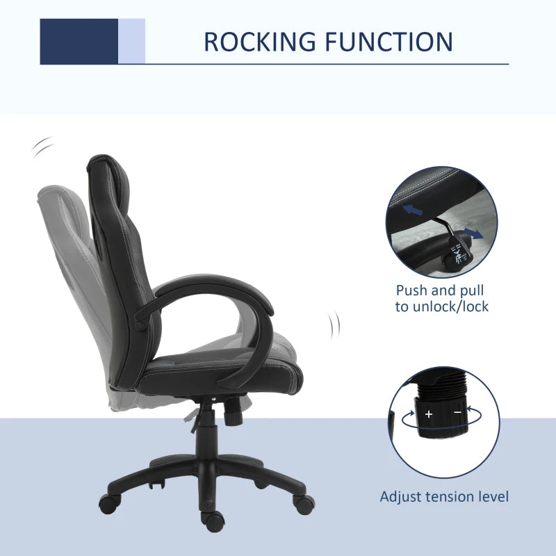 Black High-Back Faux Leather Office Chair with Wheels