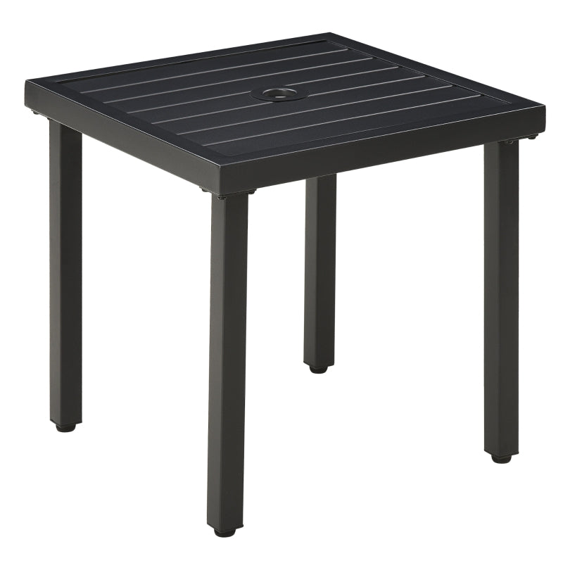Black Steel Patio Side Table with Umbrella Hole