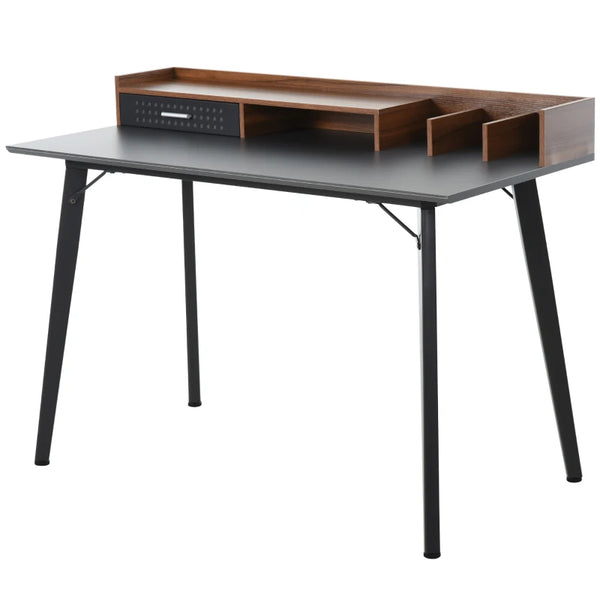 Black Compact Computer Desk with Monitor Stand and Storage