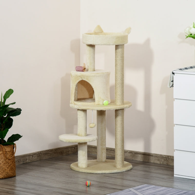 Cat Tree Tower with Scratching Posts and Plush Perch - Cream White