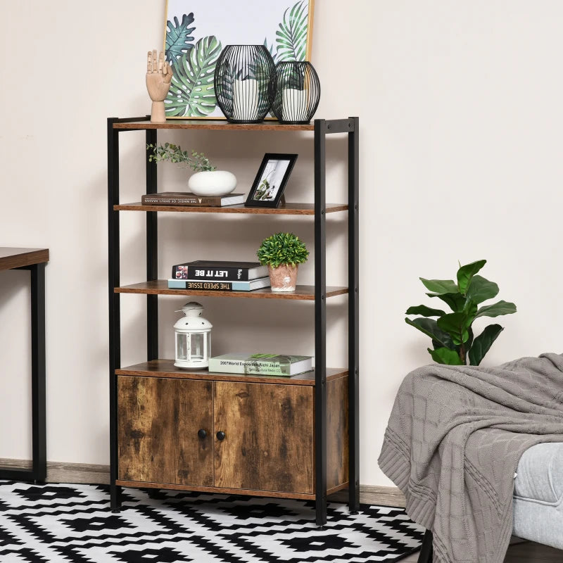 Rustic Brown 3-Tier Industrial Storage Cabinet with Doors