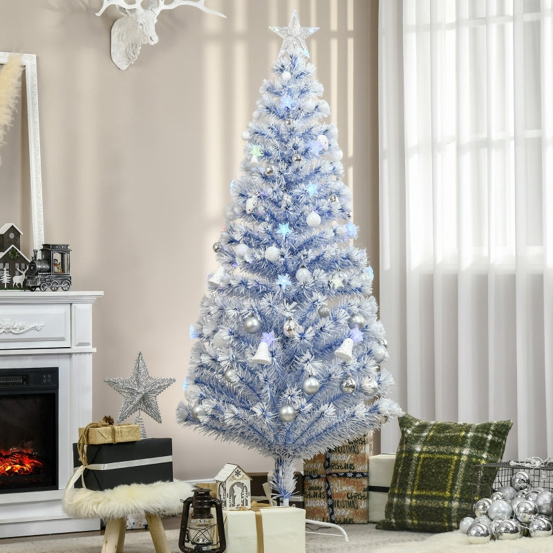 6ft Pre-Lit White Blue Fibre Optic Christmas Tree with LED Lights