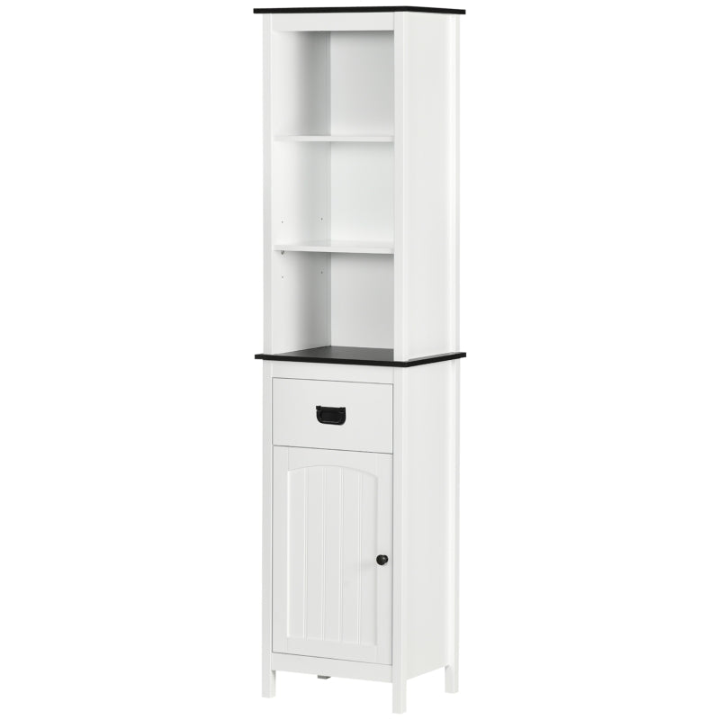 White Tall Bathroom Storage Cabinet with Drawer and Shelf