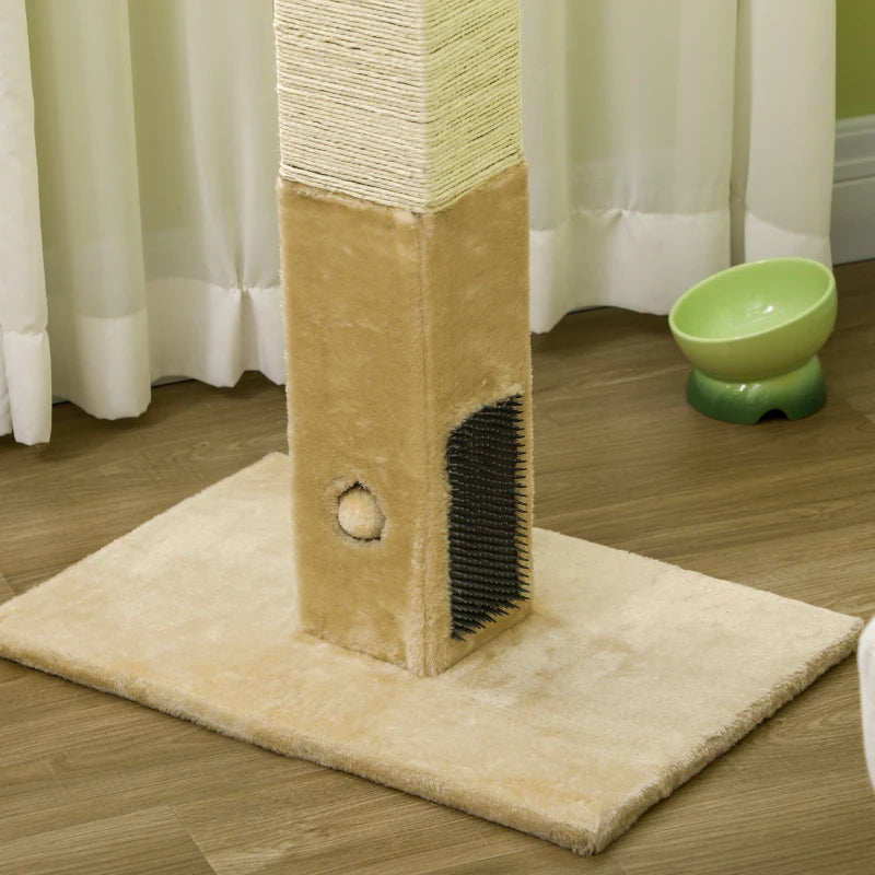 Beige Jute Cat Scratching Post with Hanging Toy