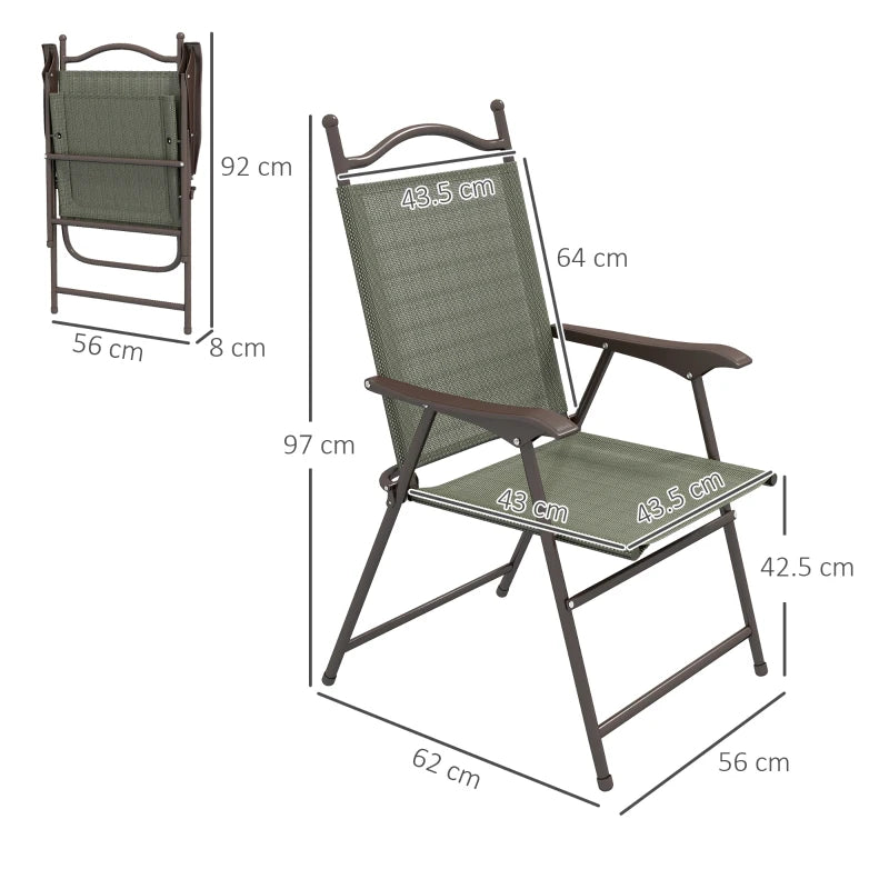 Dark Brown Folding Garden Chairs with Mesh Seats - Set of 2