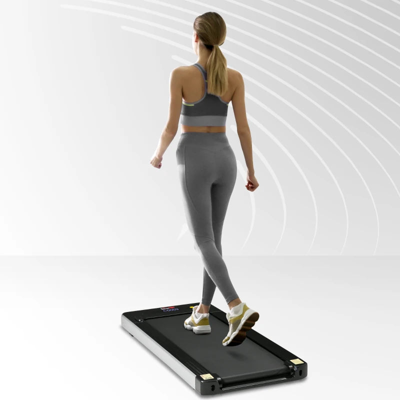 Compact Electric Walking Treadmill - Black 735W Motorised, 1-6km/h Speed, LED Display & Remote