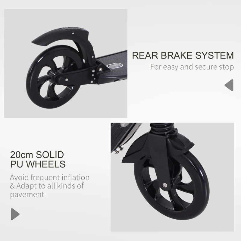 Black Urban Folding Kick Scooter with Rear Brake & Shock Absorption System