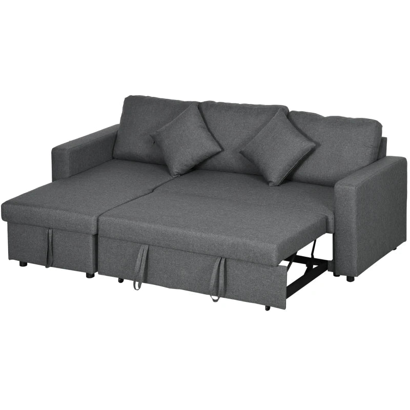 Dark Grey Sofa Bed with Storage, 3 Seater Pull Out Couch