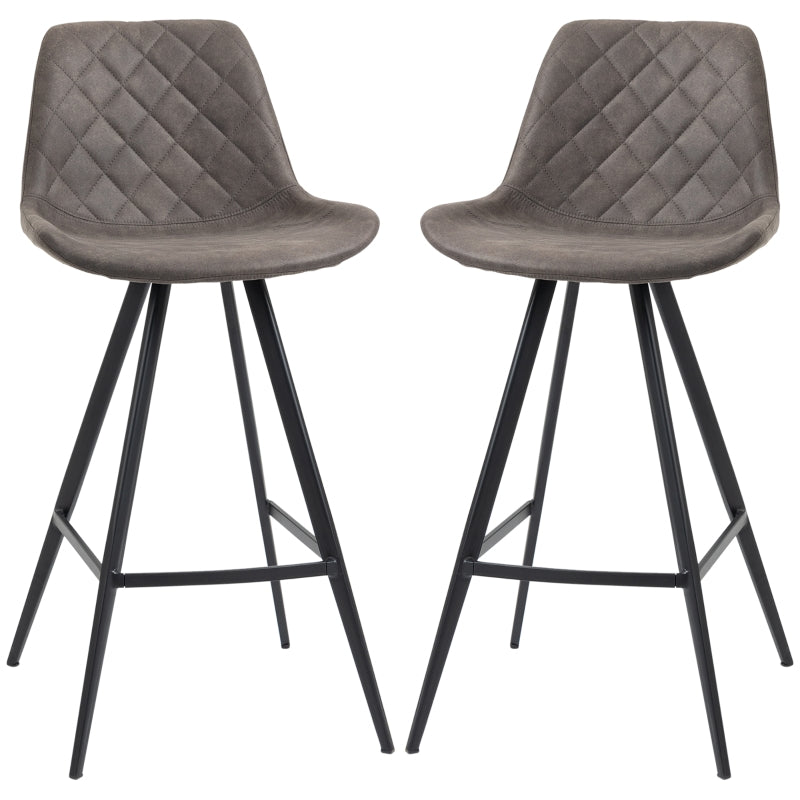 Set of 2 Dark Grey Microfiber Bar Stools with Steel Frame