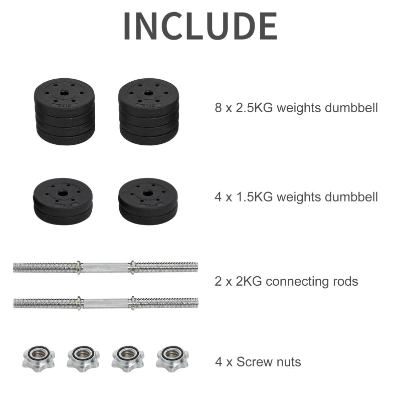 Adjustable 30KG Black Dumbbells Set for Home Gym Fitness