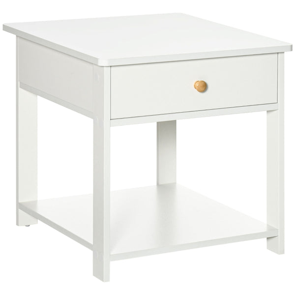 White Square Bedside Table with Drawer and Shelf