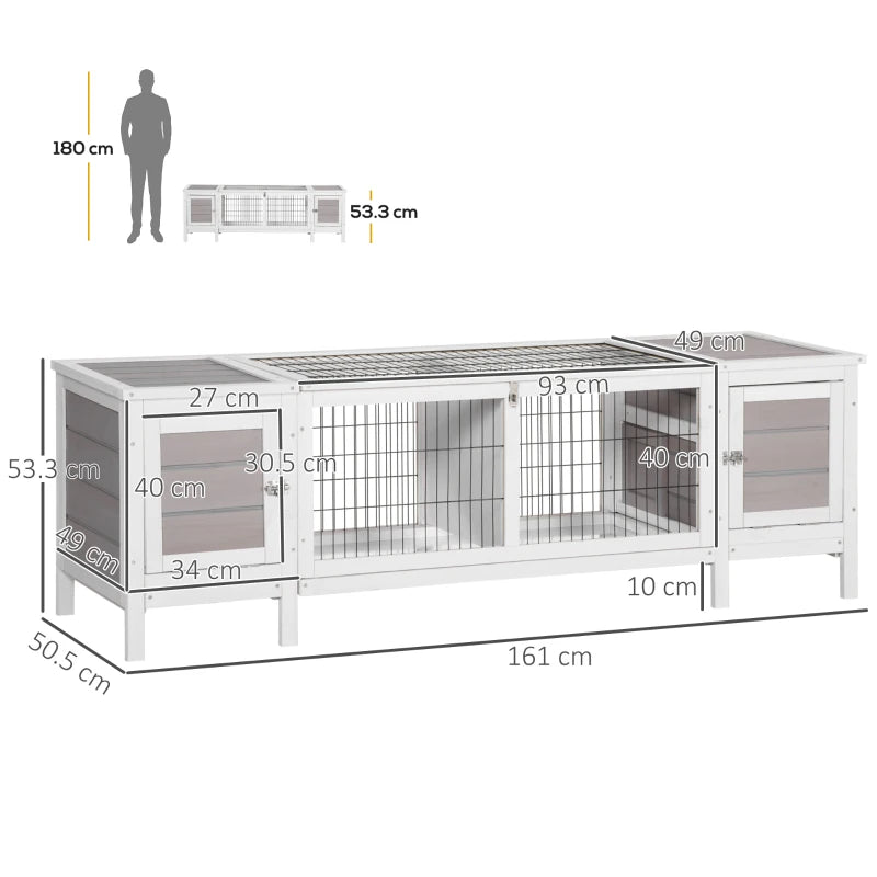 Grey Wooden Small Animal Hutch with Slide-out Tray, 161 x 50.5 x 53.3cm