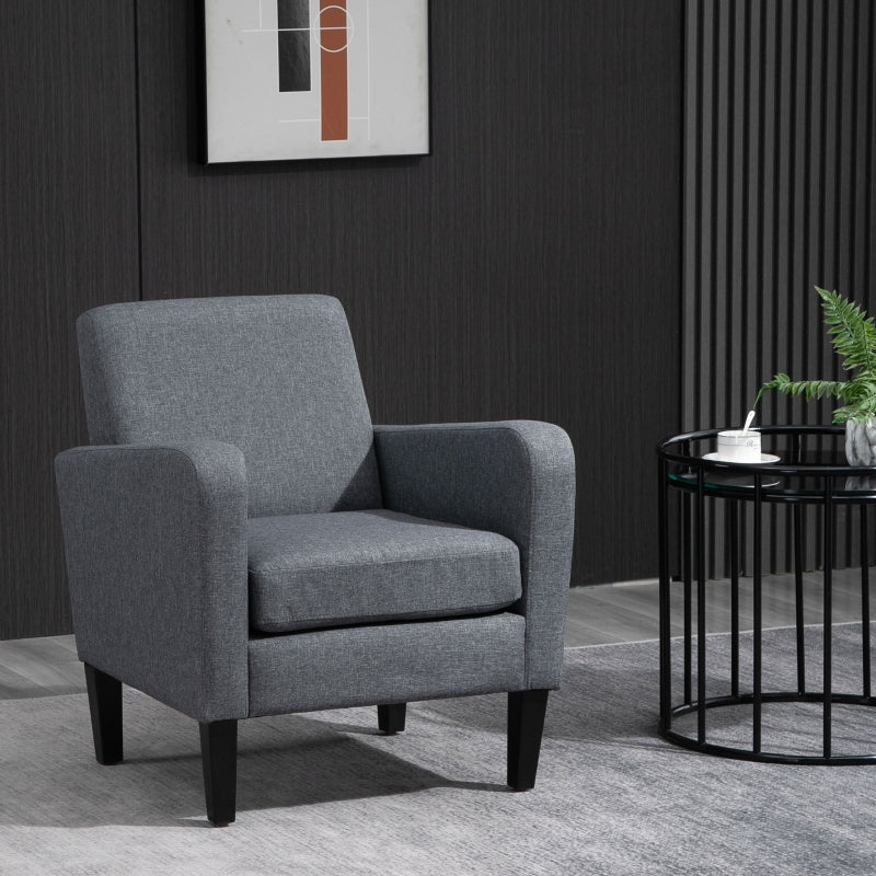 Grey Modern Accent Chair with Rubber Wood Legs for Living Room, Bedroom