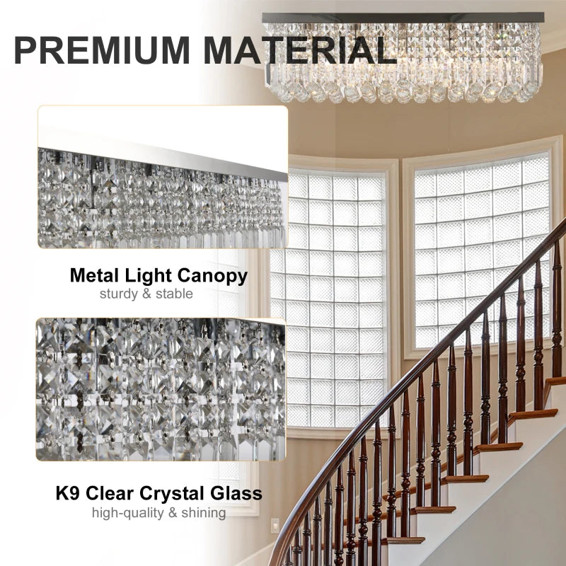 Silver Square Crystal Ceiling Light Fixture