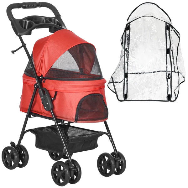 Red Dog Stroller with Rain Cover and Safety Features