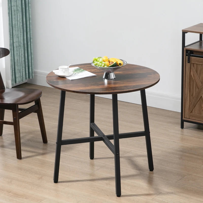Rustic Brown Round Dining Table with Steel Legs
