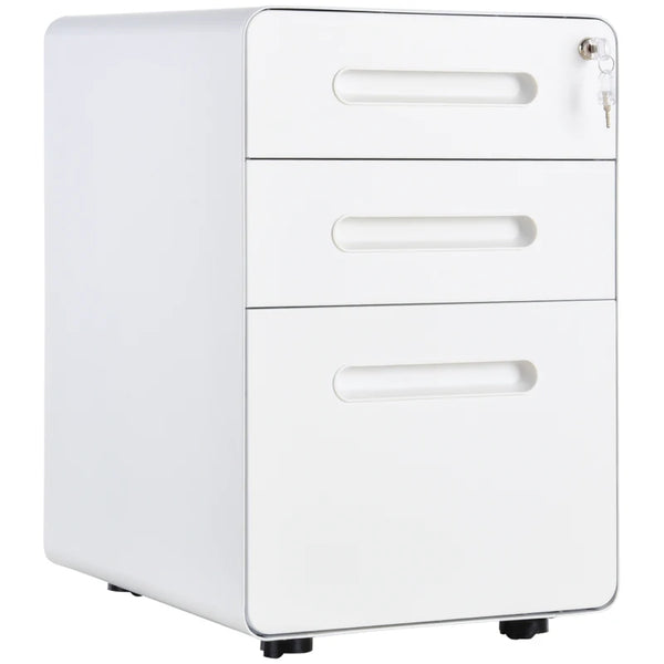 White 3-Drawer Lockable Vertical File Cabinet for A4, Letter, Legal Size