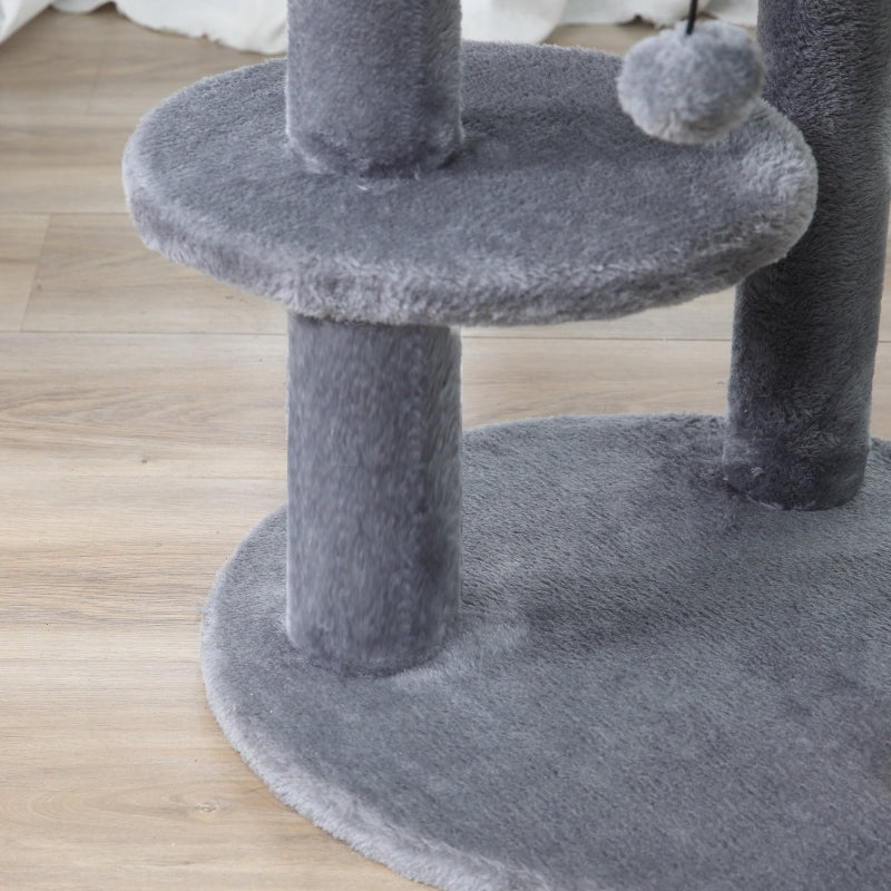 Grey Cat Tree Tower with Scratching Posts and Plush Perch