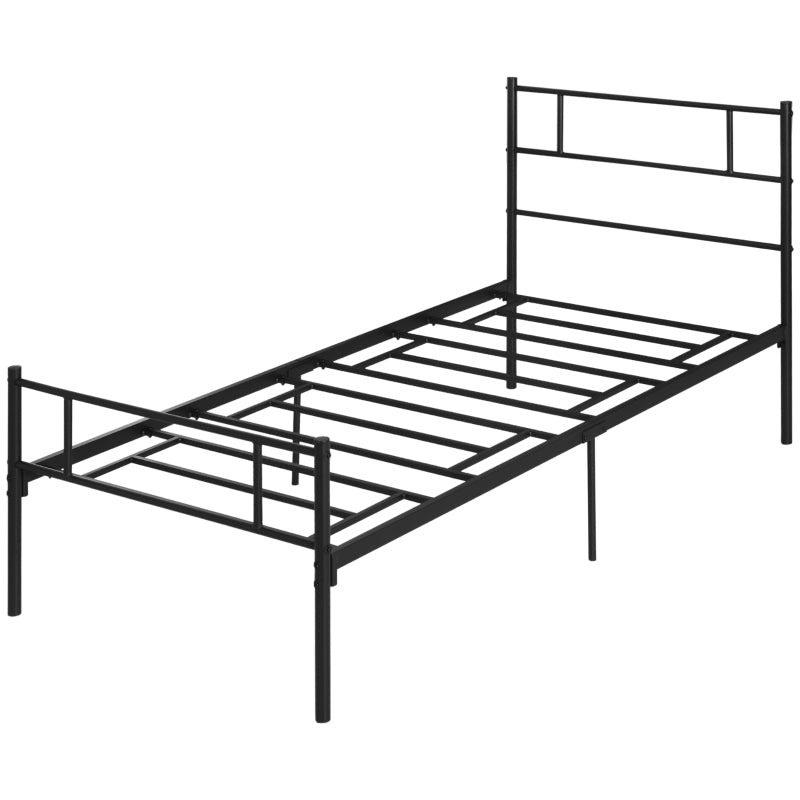 Black Metal Single Bed Frame with Storage Space