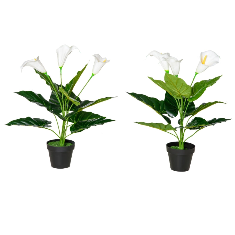 Set of 2 Realistic Calla Lily Flowers in White, Faux Decorative Plants, 55cm